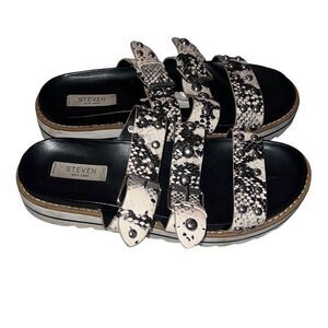 STEVEN NEW YORK Studded Snakeskin Slide Sandals